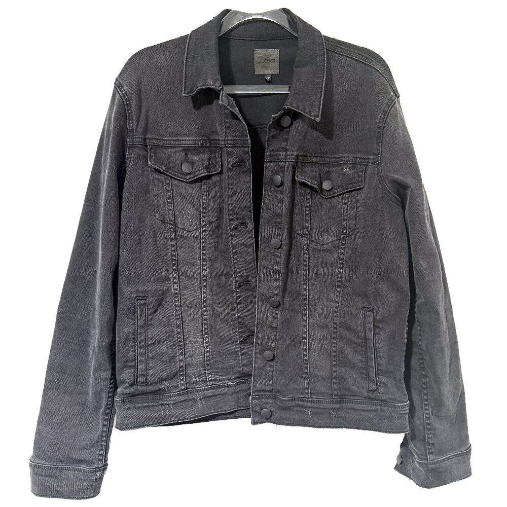 Joe's Jeans Distressed Denim Jacket Charcoal Gray Large Designer Trucker